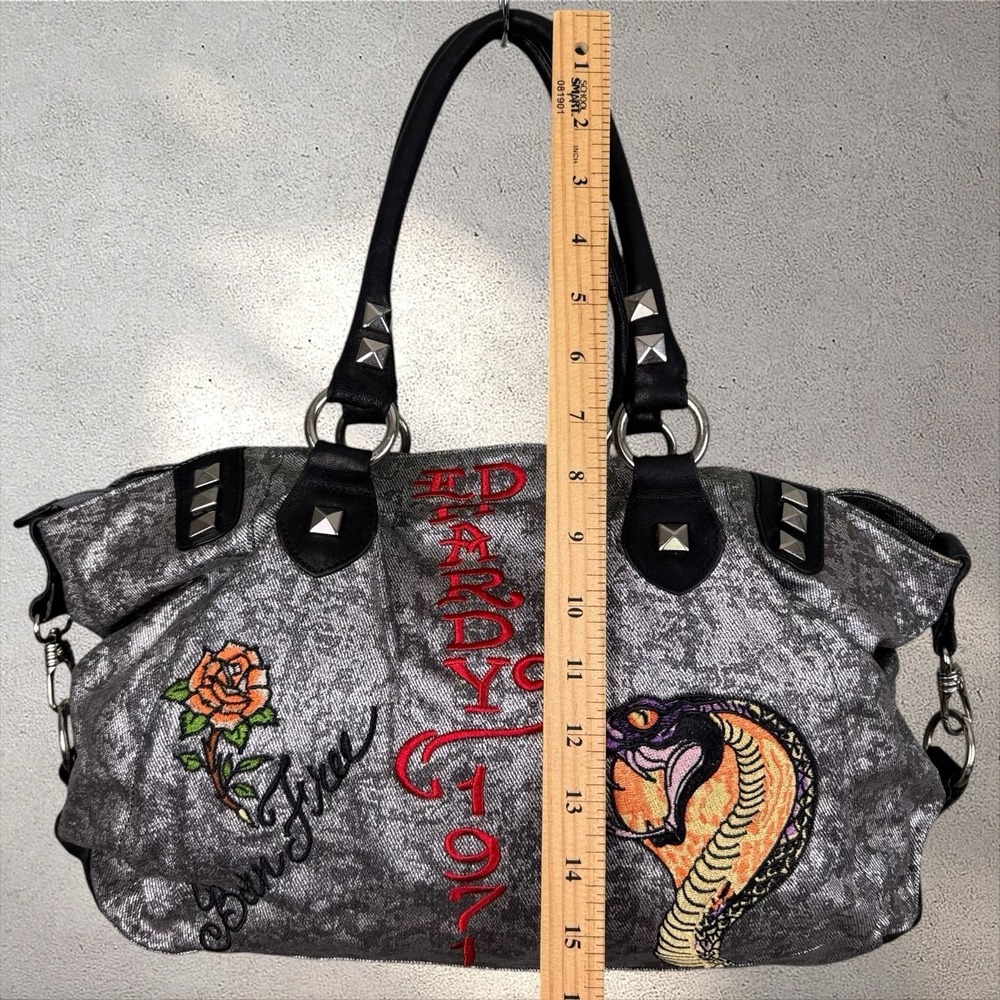 NOS Vtg Y2K Ed Hardy Christian Audigier Bag Purse Love Kills Studded Embroidered - Picture 7 of 8